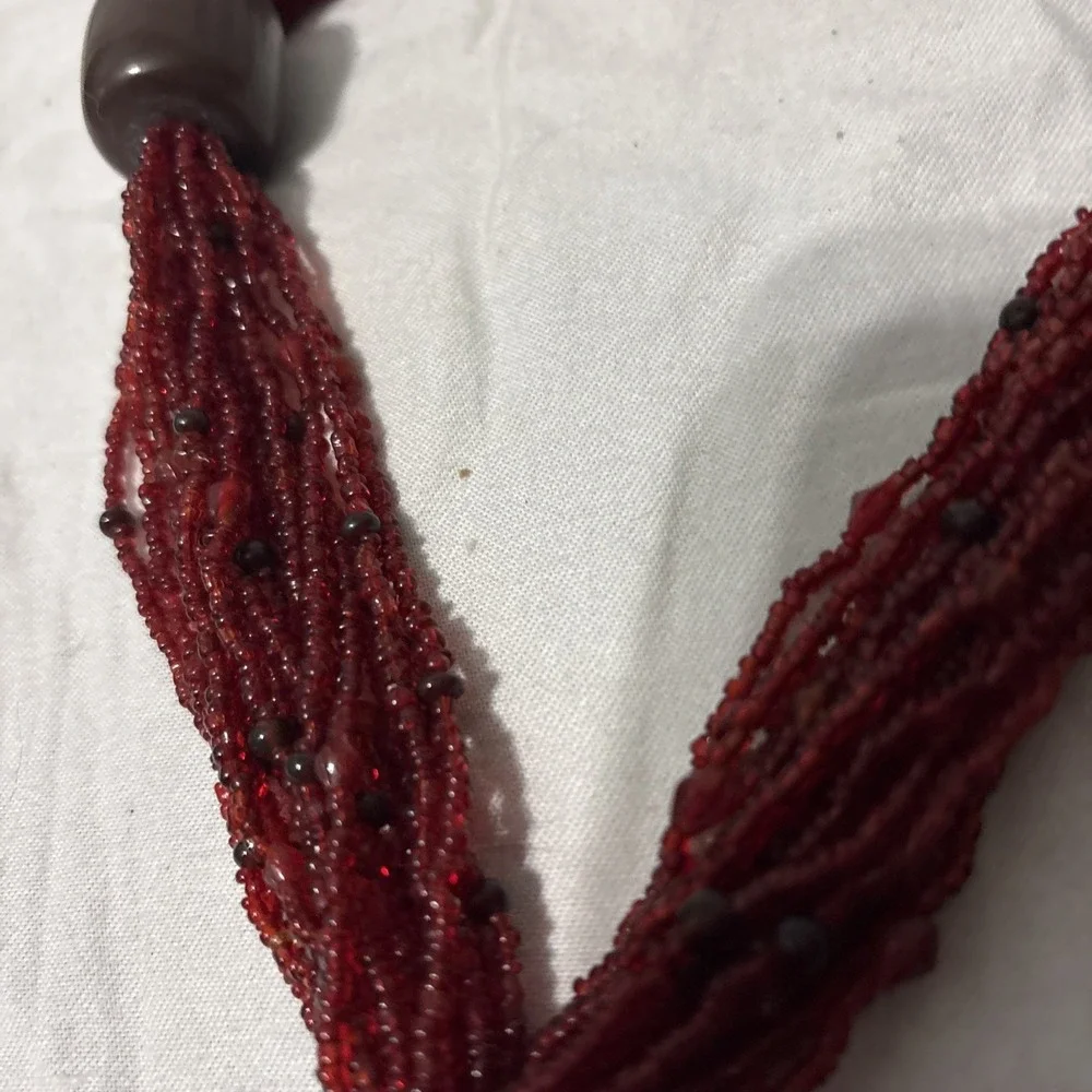 Red Chunky Multi Strand Seed Bead Necklace Nickle Free Made In India‎